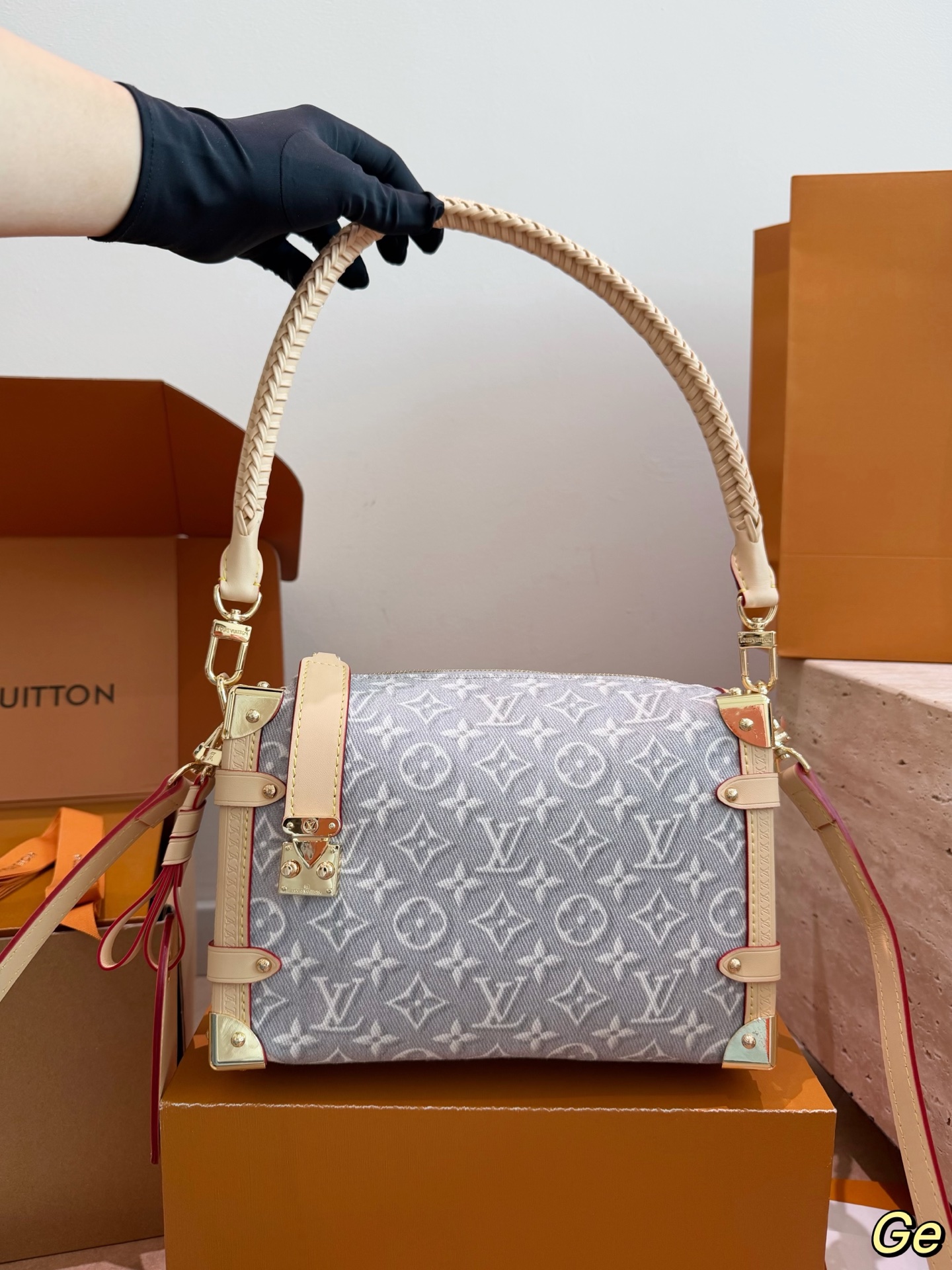 Louis Vuitton LV Side Trunk Handbag Cowhide Leather